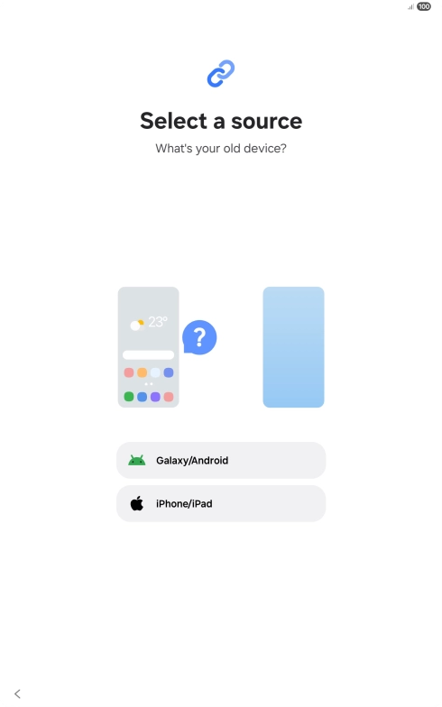 Press the required setting and follow the instructions on the screen to transfer content from another device.