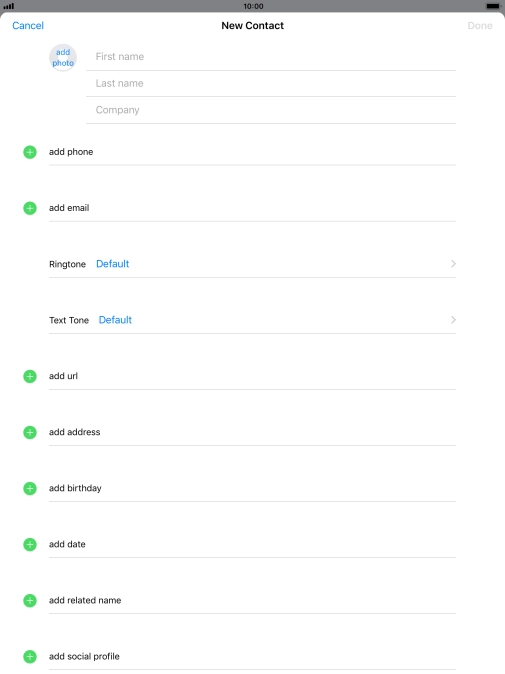 Press First name and key in the first name.