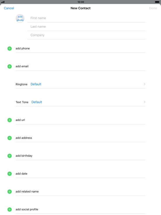 Press First name and key in the first name.