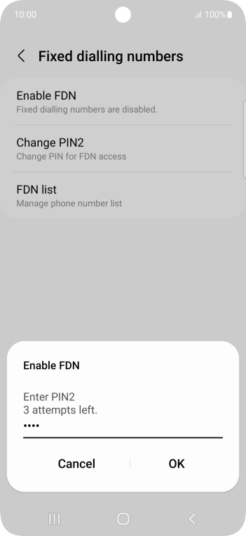Key in your PIN2 and press OK. The default PIN2 is 0000.