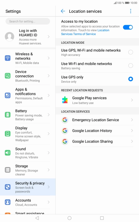 If you select Use GPS, Wi-Fi and mobile networks, your tablet can find your exact position using the GPS satellites, the mobile network and nearby Wi-Fi networks. Satellite-based GPS requires a clear view of the sky.