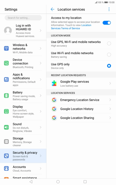 If you select Use GPS, Wi-Fi and mobile networks, your tablet can find your exact position using the GPS satellites, the mobile network and nearby Wi-Fi networks. Satellite-based GPS requires a clear view of the sky.