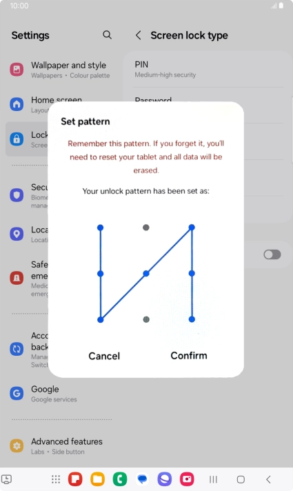 Repeat the selected lock code and press Confirm.
