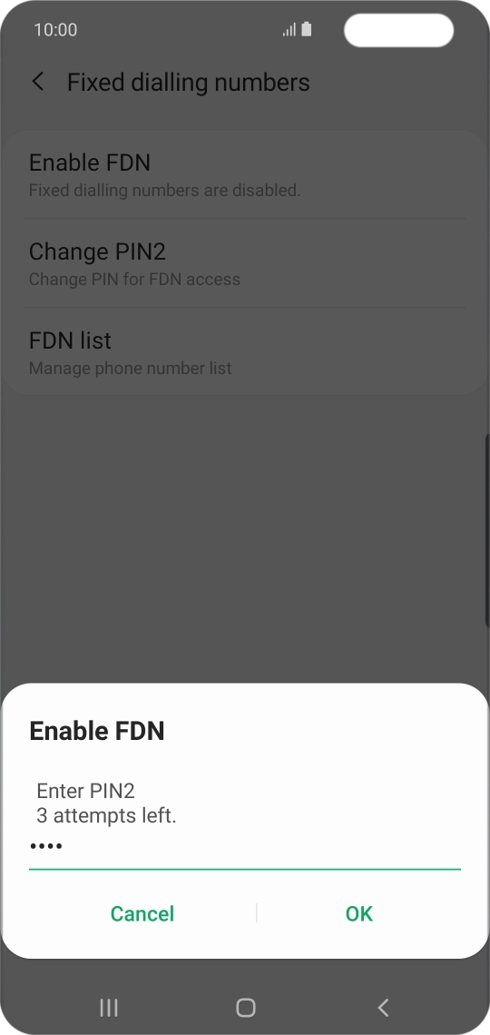 Key in your PIN2 and press OK. The default PIN2 is 0000.