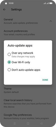 To turn on automatic update of apps using mobile network, press Over any network.