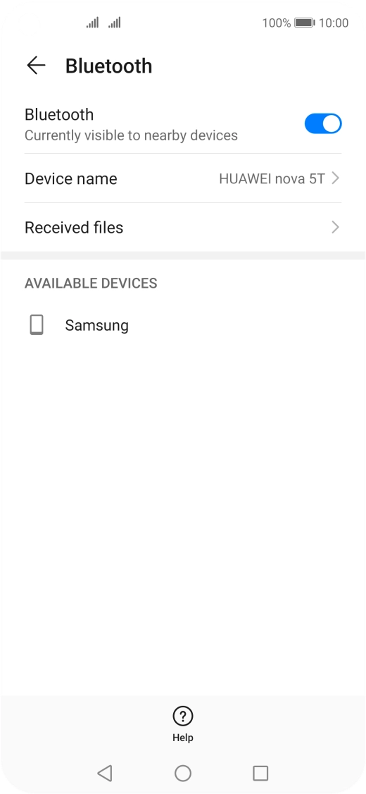 Press the required Bluetooth device and follow the instructions on the screen to pair the device with your phone.