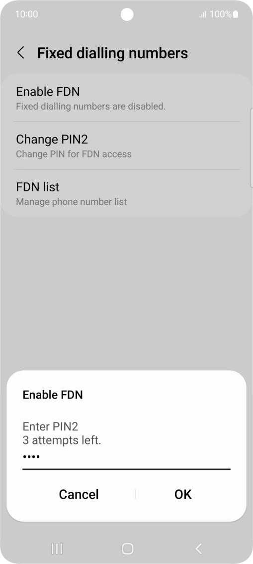 Key in your PIN2 and press OK. The default PIN2 is 0000.