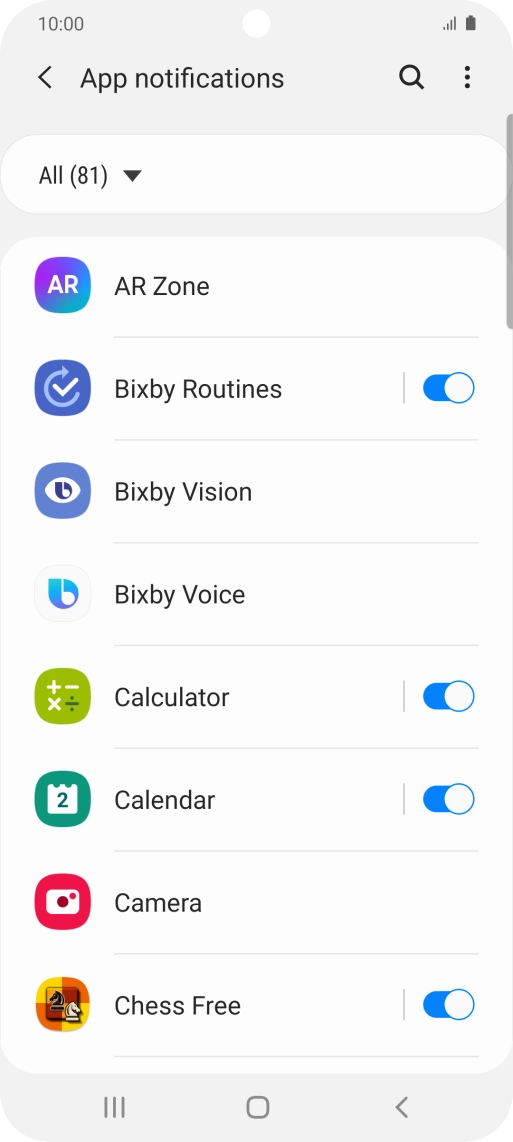 Press the indicators next to the required apps to turn the function on or off.