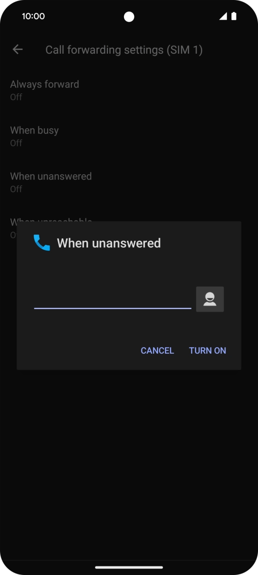 Key in +447953222222 and press TURN ON.