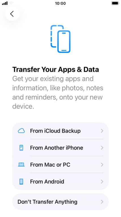 You can transfer content from an Android phone when your phone is activated for the first time and after a factory reset. When this screen is displayed, your phone is ready to transfer content from an Android phone.