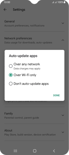 To turn on automatic update of apps using mobile network, press Over any network.