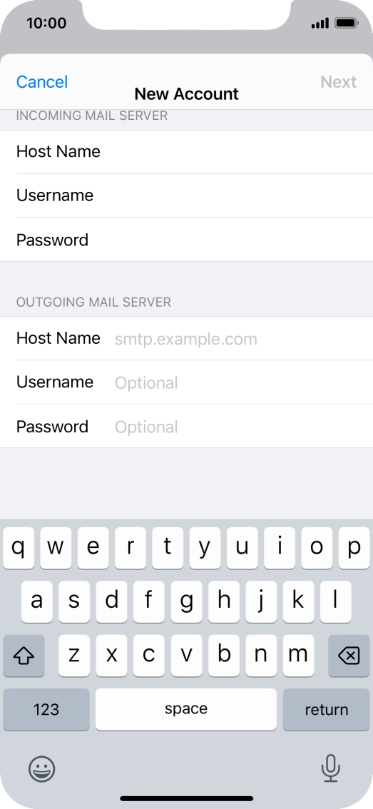 Press Host Name and key in the name of your email provider's outgoing server.