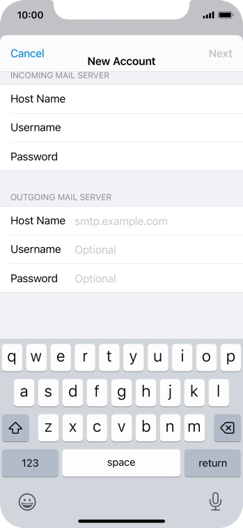 Press Host Name and key in the name of your email provider's outgoing server.