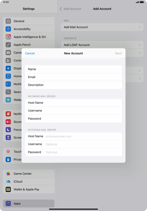 Press Host Name and key in the name of your email provider's outgoing server.