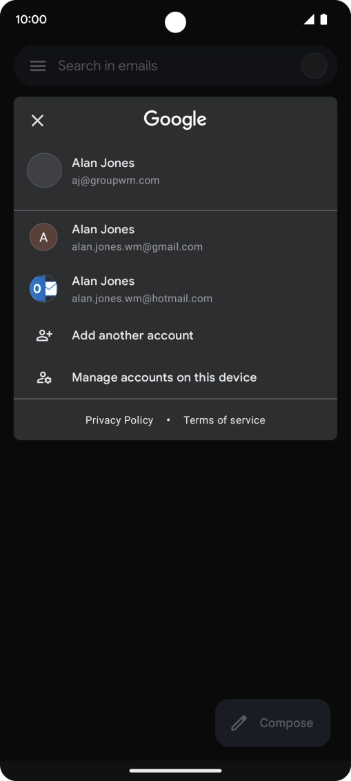 Press the required email account.