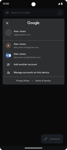 Press the required email account.