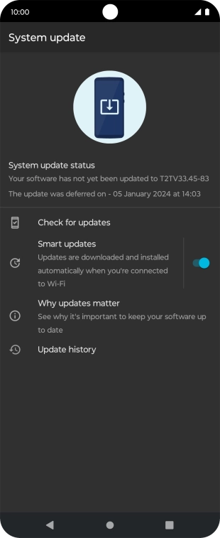Press Check for updates. If a new software version is available, it's displayed. Follow the instructions on the screen to update the phone software.