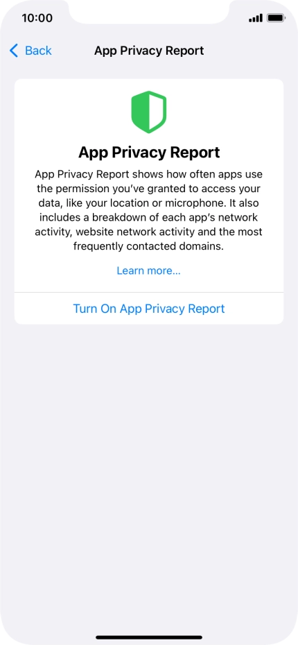 Press Turn On App Privacy Report to turn on the function.