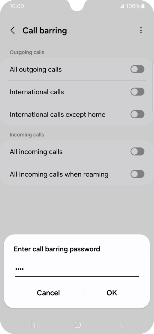 Key in your barring password and press OK.