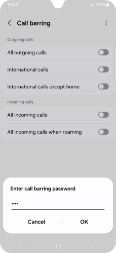Key in your barring password and press OK.