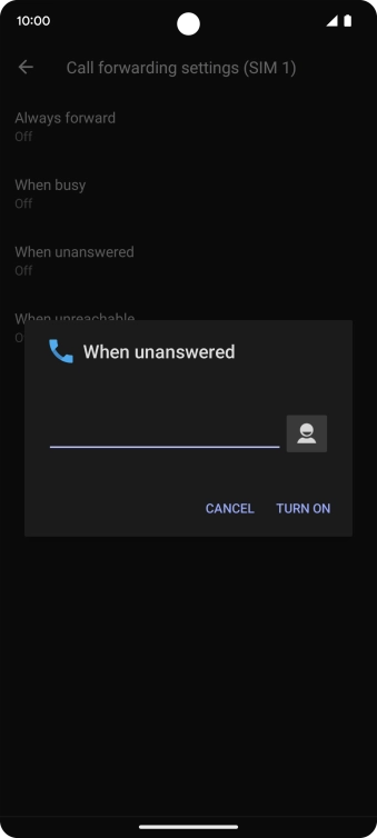 Key in +447953222222 and press TURN ON.
