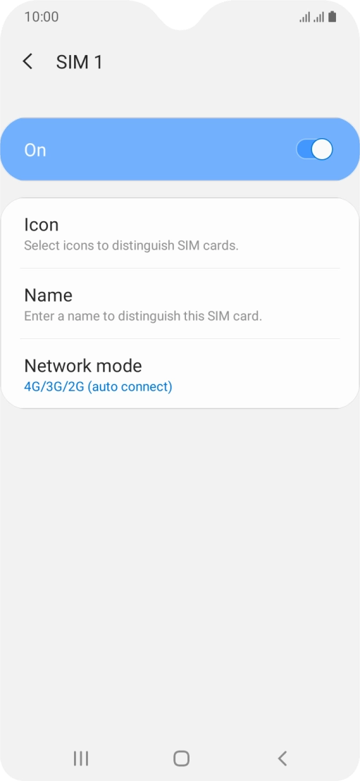Press the indicator to turn use of the SIM on or off.