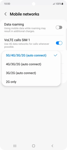 Press the required network mode.