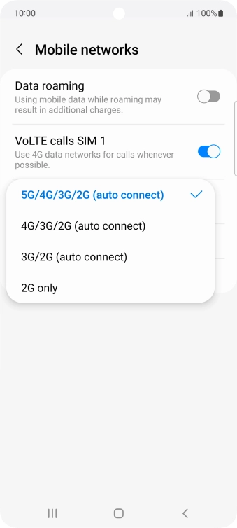 Press the required network mode.