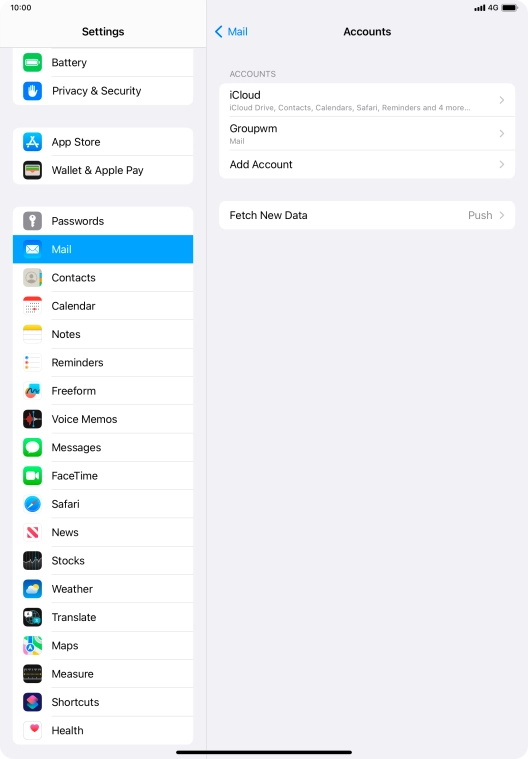 Press the name of the email account you've just set up.