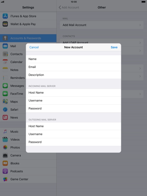 Press Save. Your email account has now been set up. To select more settings for incoming and outgoing server, proceed with the following steps.