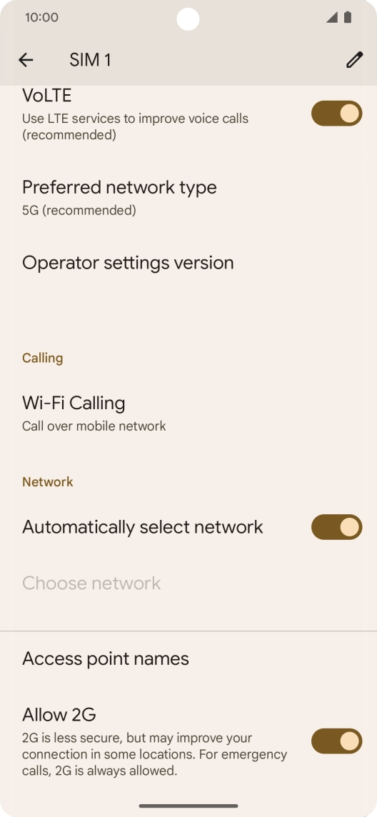 Press Preferred network type.