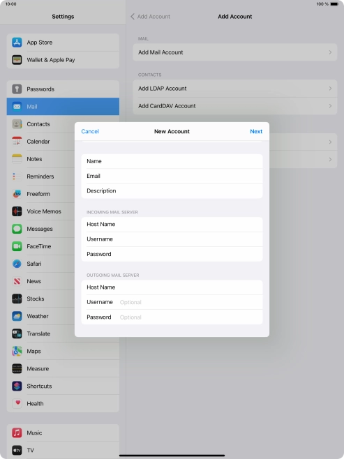 Press Username and key in the username for your email account.