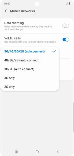 Press the required network mode.