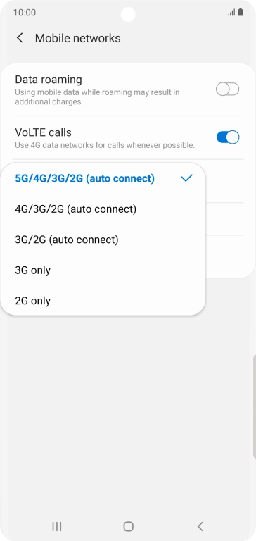 Press the required network mode.