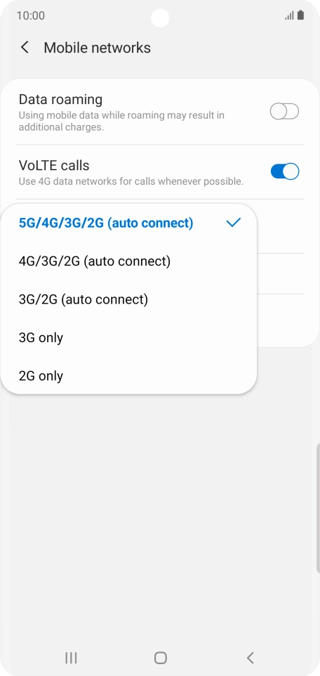 Press the required network mode.