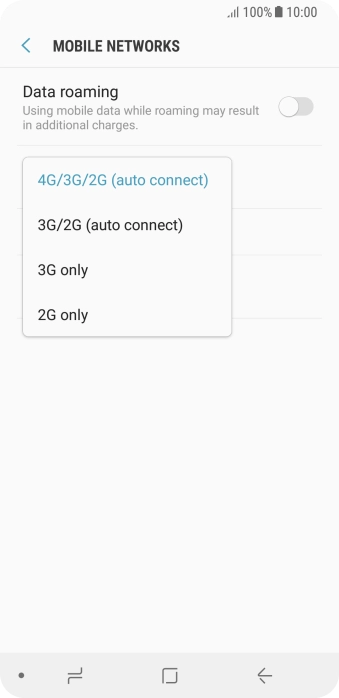 Press the required network mode.