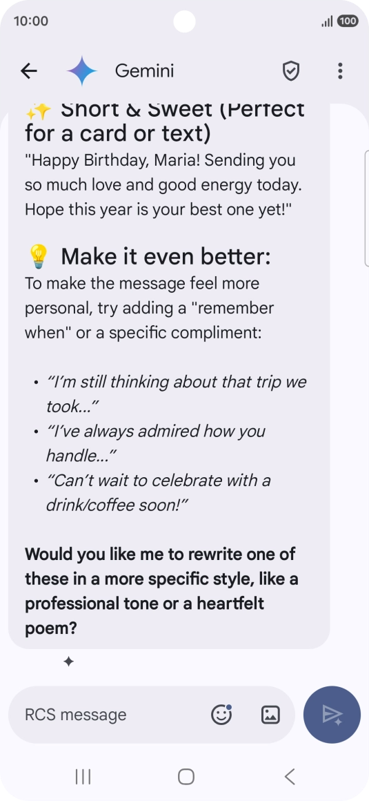 The text suggestion from Gemini is displayed.
