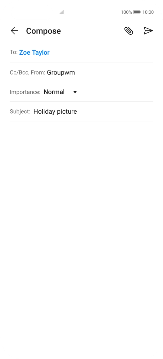 Press the text input field and write the text for your email.