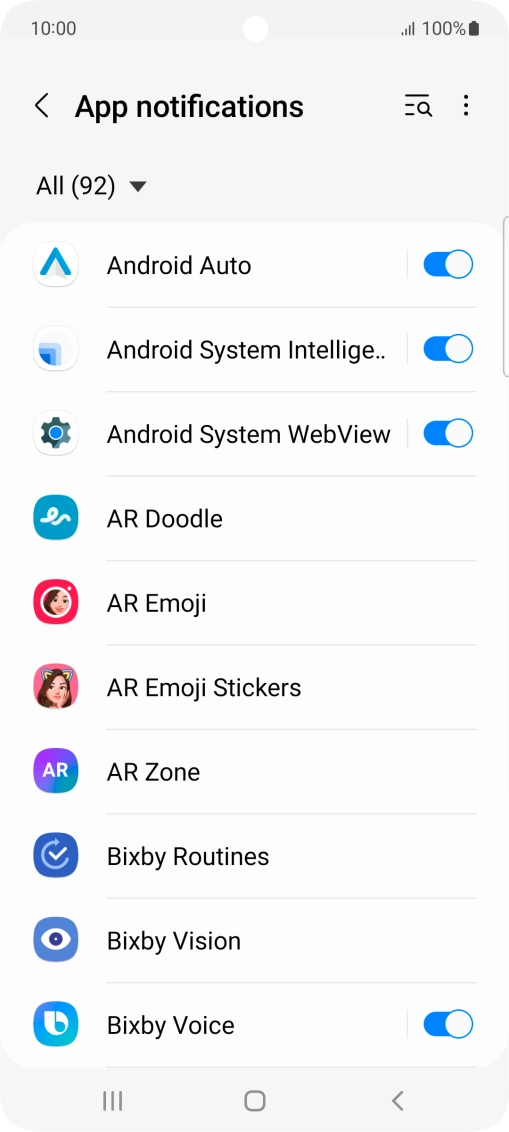 Press the indicators next to the required apps to turn the function on or off.