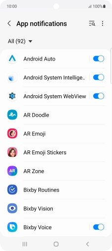 Press the indicators next to the required apps to turn the function on or off.