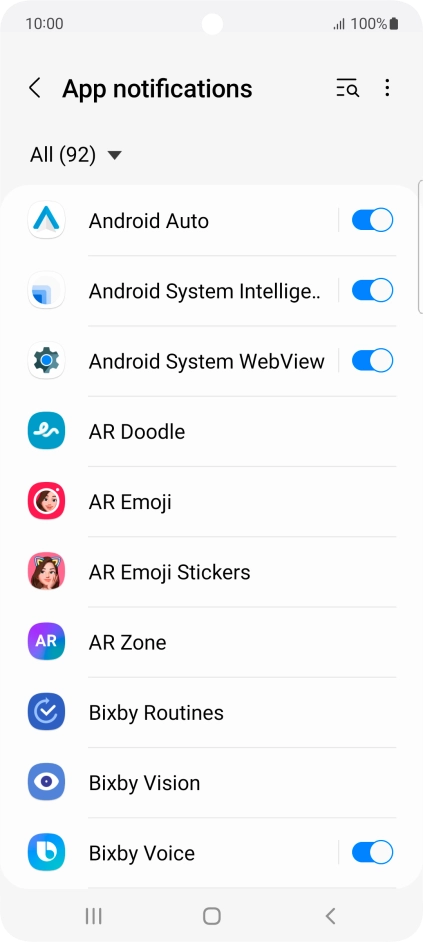 Press the indicators next to the required apps to turn the function on or off.