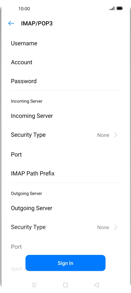 Press Username and key in the username for your email account.