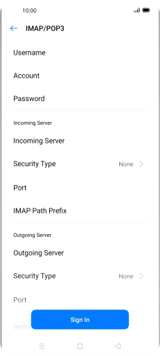 Press Username and key in the username for your email account.