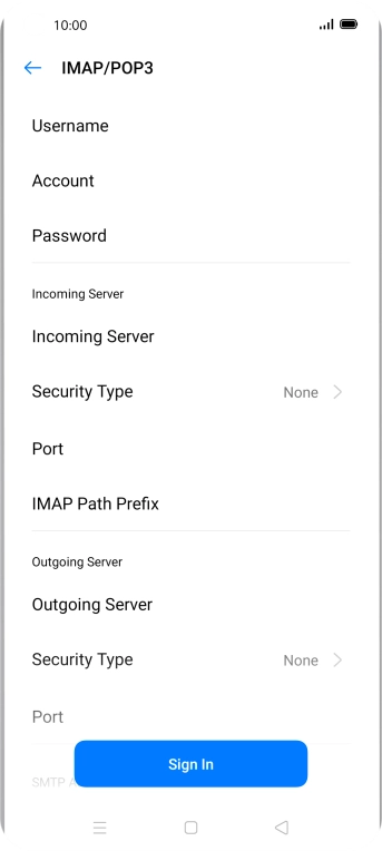 Press Username and key in the username for your email account.