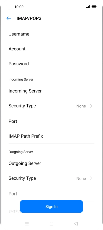 Press Username and key in the username for your email account.