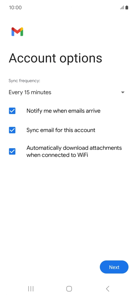 If this screen is displayed, you email account has been recognised and set up automatically. Follow the instructions on the screen to key in more information and finish setting up your phone.