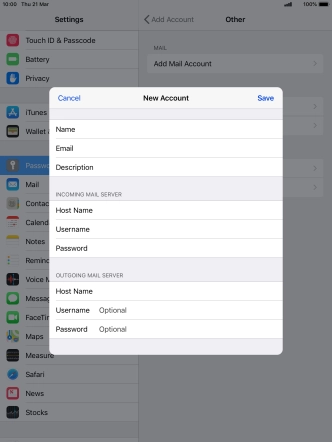 Press Username and key in the username for your email account.