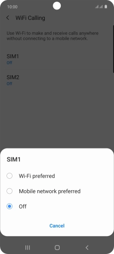 Press the required setting to turn the function on or off.