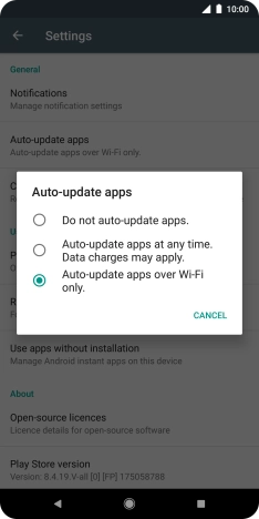 To turn off automatic update of apps, press Do not auto-update apps..