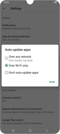 To turn on automatic update of apps using mobile network, press Over any network.